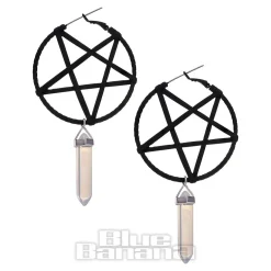 Blue Banana Pentagram Opalite Plug Hoop Earrings (Black)