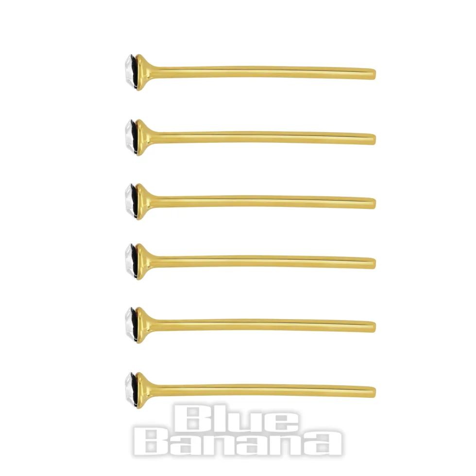 Blue Banana Plasma Gold Crystal Nose Studs (6 Pack)