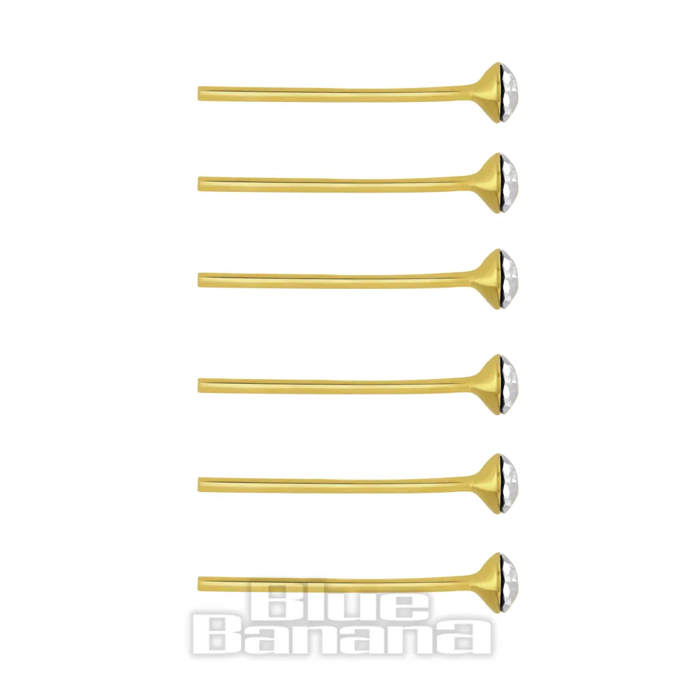 Blue Banana Plasma Gold Crystal Nose Studs (6 Pack)