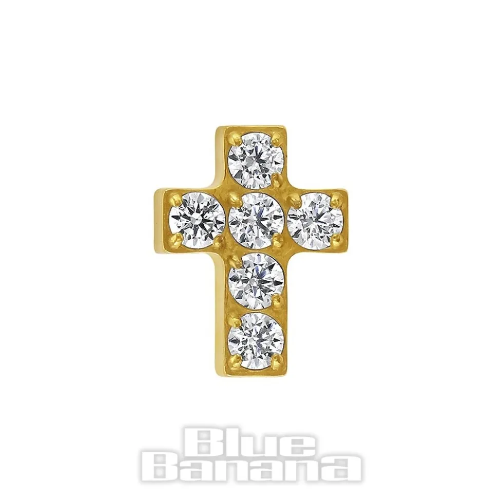 Blue Banana Plasma Gold Cubic Zirconia Cross Threadless Top (Clear)