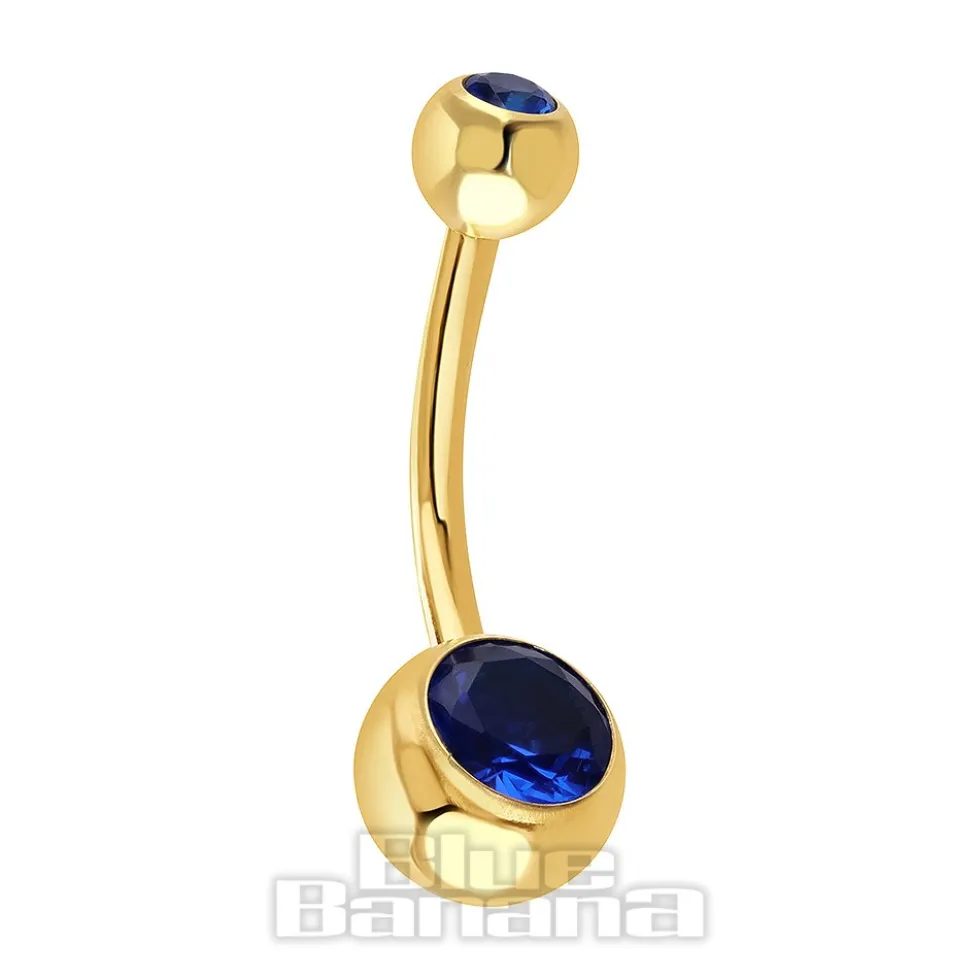Blue Banana Plasma Gold 1.6mm Internally Threaded Double Jewelled Navel Bar (Capri)