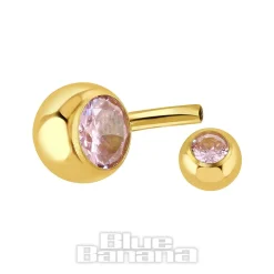 Blue Banana Plasma Gold 1.6mm Internally Threaded Double Jewelled Navel Bar (Rose)