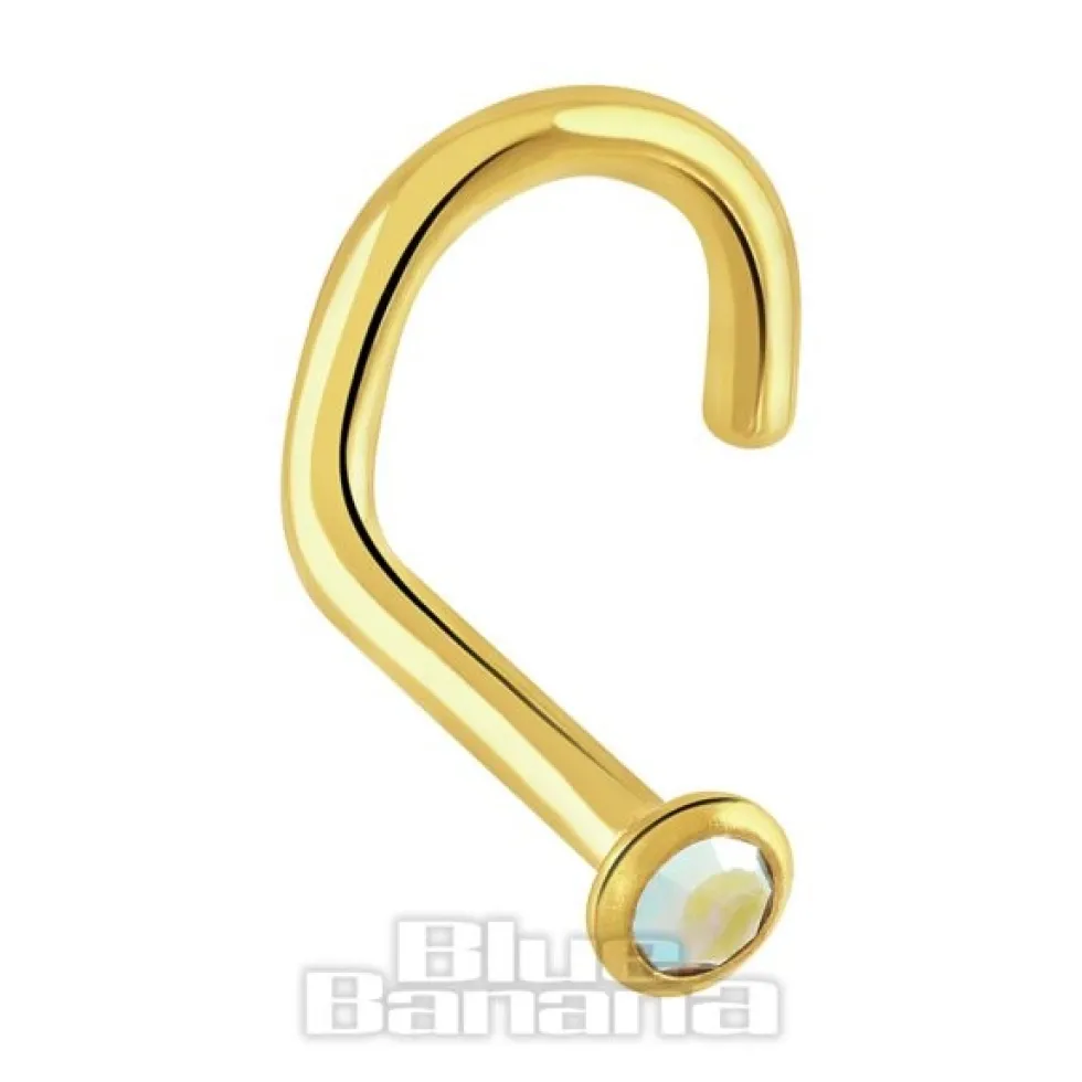 Blue Banana Plasma Gold 2.0mm Nose Stud (Aurora Borealis)