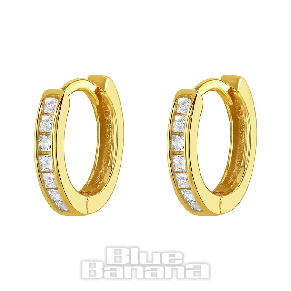 Blue Banana Plated Gold Medium Crystal Row Clicker Hoops (Pair)