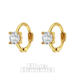 Blue Banana Plated Gold Square Crystal Clicker Hoops (Pair)