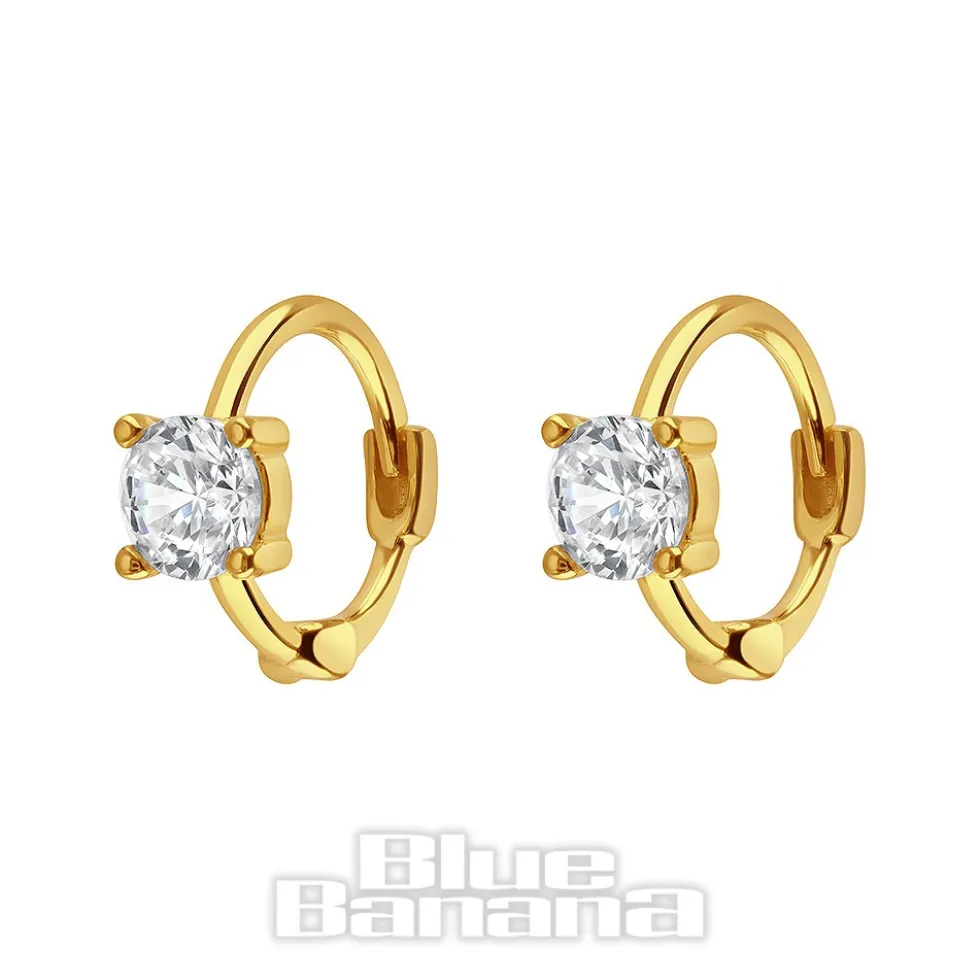 Blue Banana Plated Gold Square Crystal Clicker Hoops (Pair)