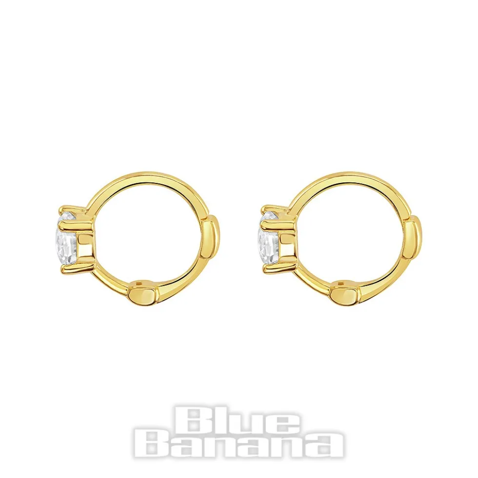 Blue Banana Plated Gold Square Crystal Clicker Hoops (Pair)