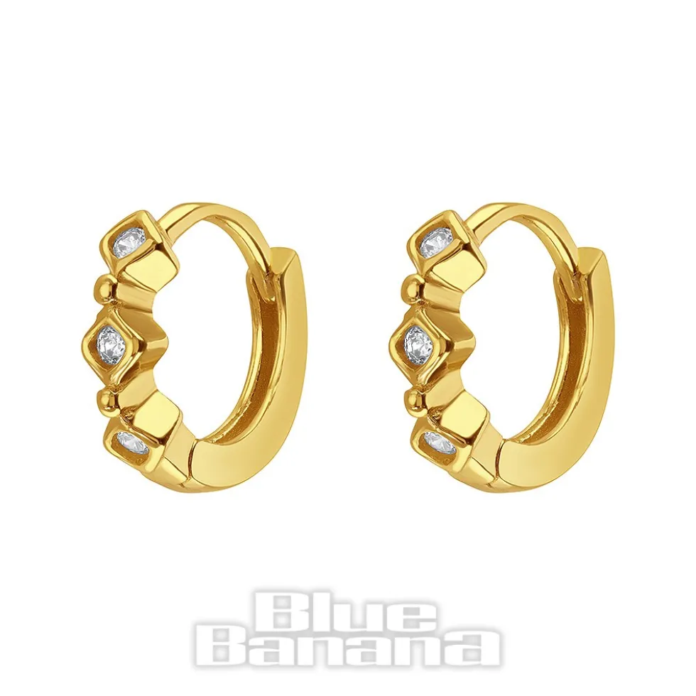 Blue Banana Plated Gold Triple Crystal Clicker Hoops (Pair)
