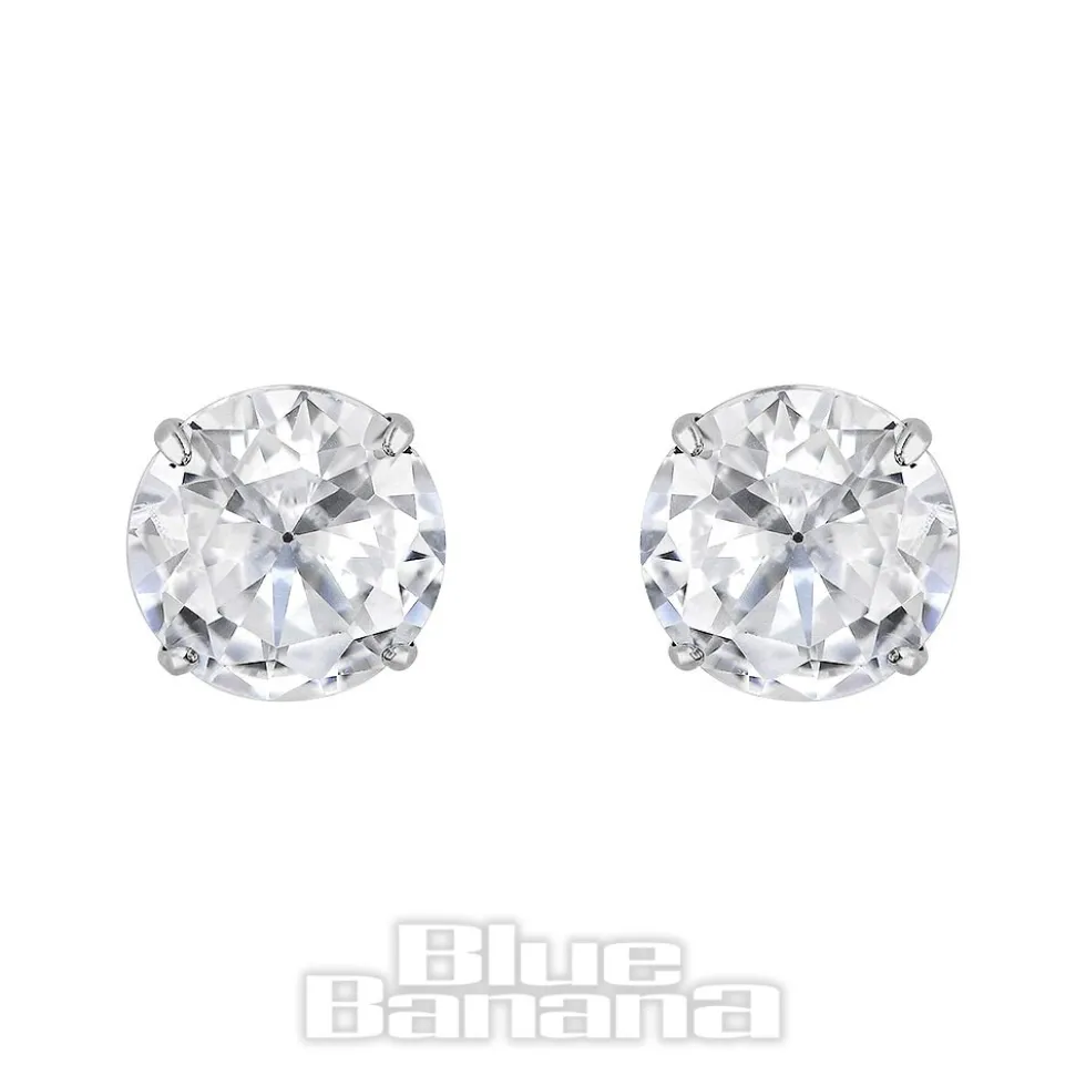 Blue Banana Polished Titanium Round Crystal Stud Earrings (Clear Crystal)