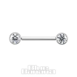 Blue Banana Polished Titanium Cubic Zirconia Threadless Nipple Bar Balls (Clear)