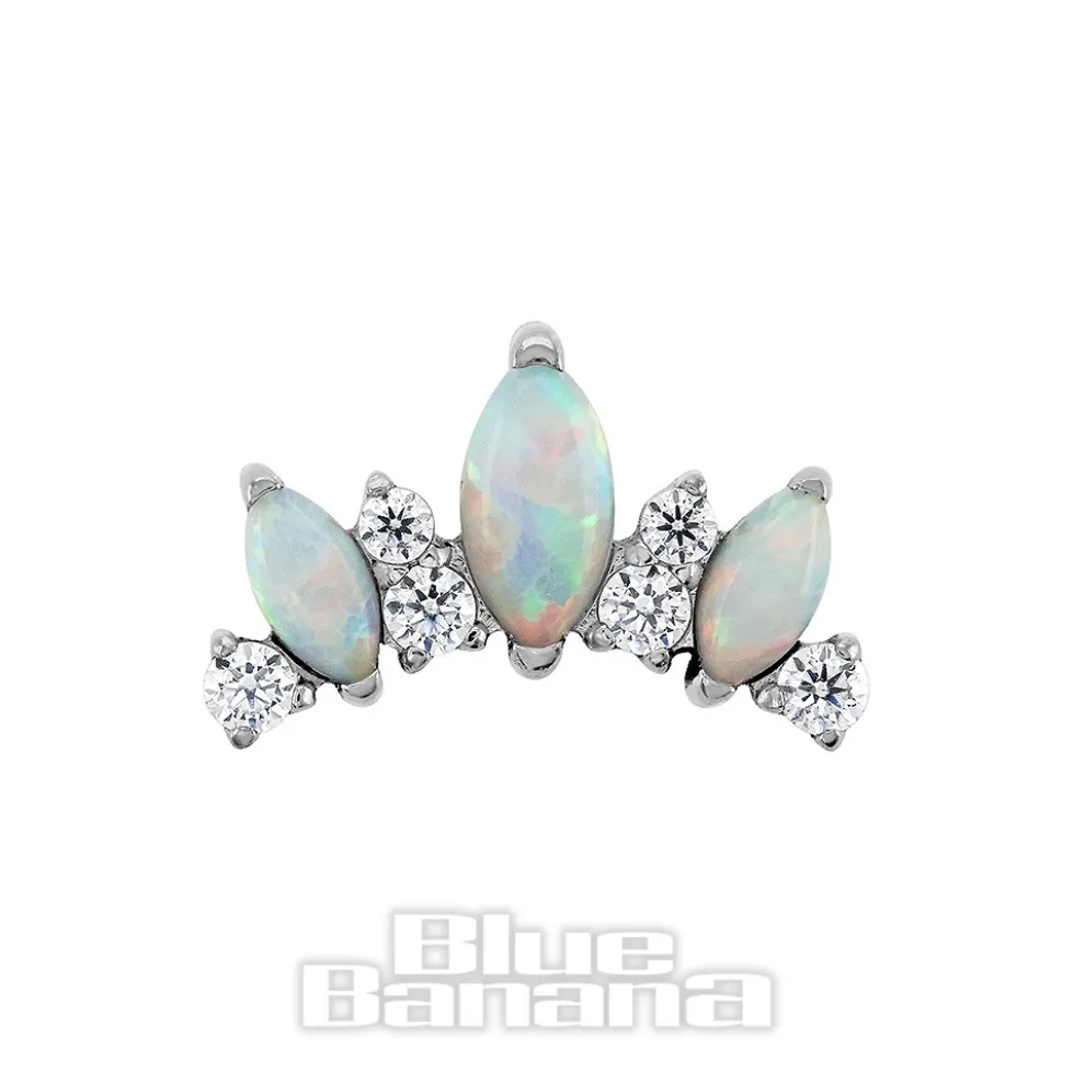 Blue Banana Polished Titanium Tri Tear Synthetic Opal & Cubic Zirconia Threadless Top (Silver)