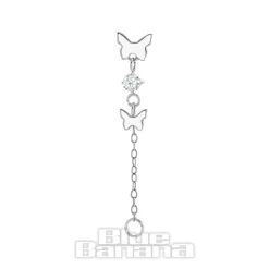 Blue Banana Polished Titanium 1.2 x 8mm Double Butterfly Chain Threadless Labret (Silver)