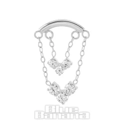 Blue Banana Polished Titanium 1.2 x 8mm Bar Double Chain & 3 Gem Threadless Labret (Silver)
