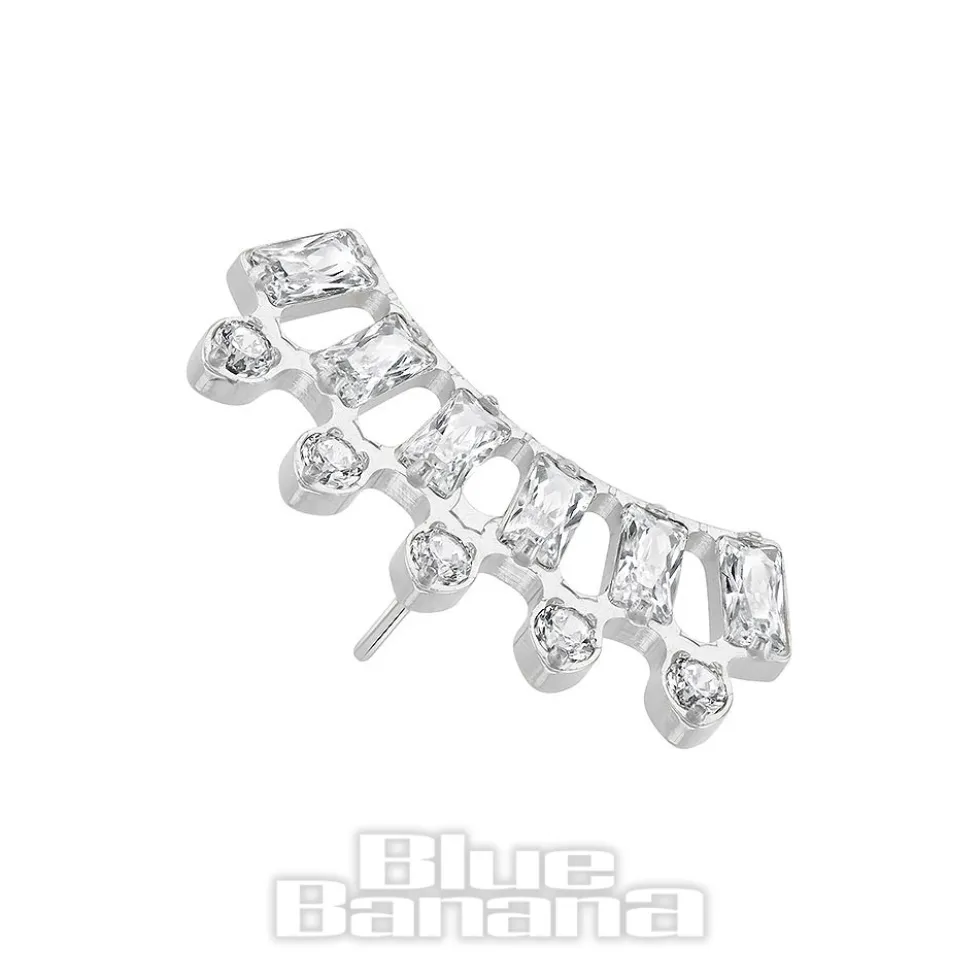 Blue Banana Polished Titanium Cubic Zirconia Curve Threadless Top (Crystal)