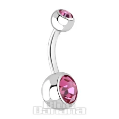 Blue Banana Polished Titanium 1.6mm Double Jewelled Navel Bar (Pink)