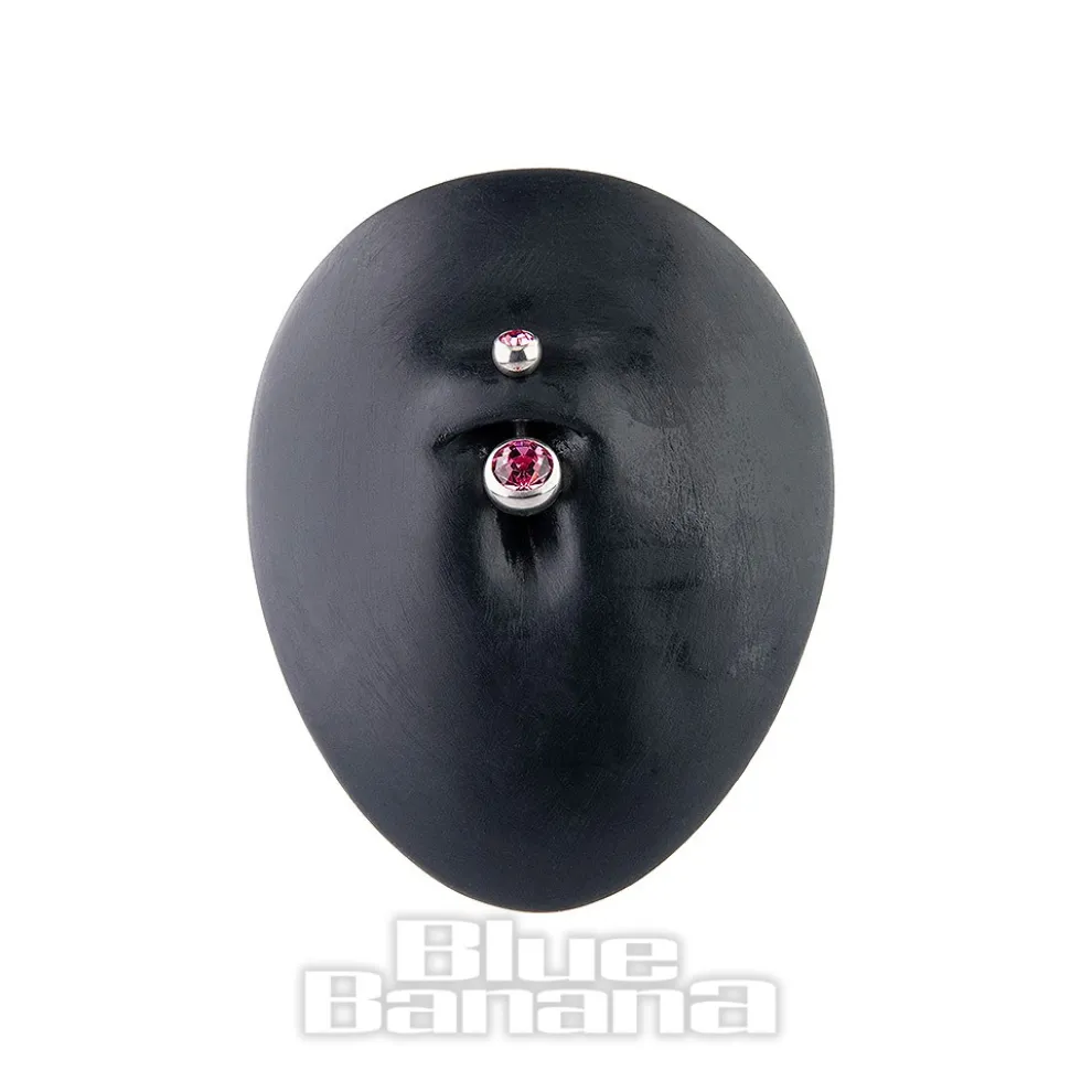 Blue Banana Polished Titanium 1.6mm Double Jewelled Navel Bar (Pink)