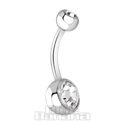 Blue Banana Polished Titanium 1.6mm Double Jewelled Navel Bar (Crystal)