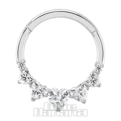 Blue Banana Polished Titanium 5 Heart Hinged Segment Ring (Silver)