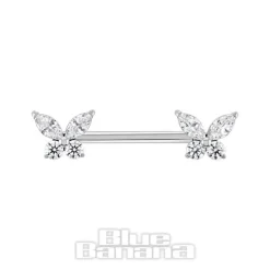 Blue Banana Polished Titanium Butterfly Threadless Nipple Bar (Cubic Zirconia)