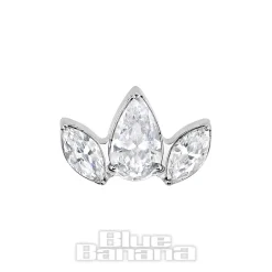Blue Banana Polished Titanium Cubic Zirconia Trio Threadless Top (Silver)