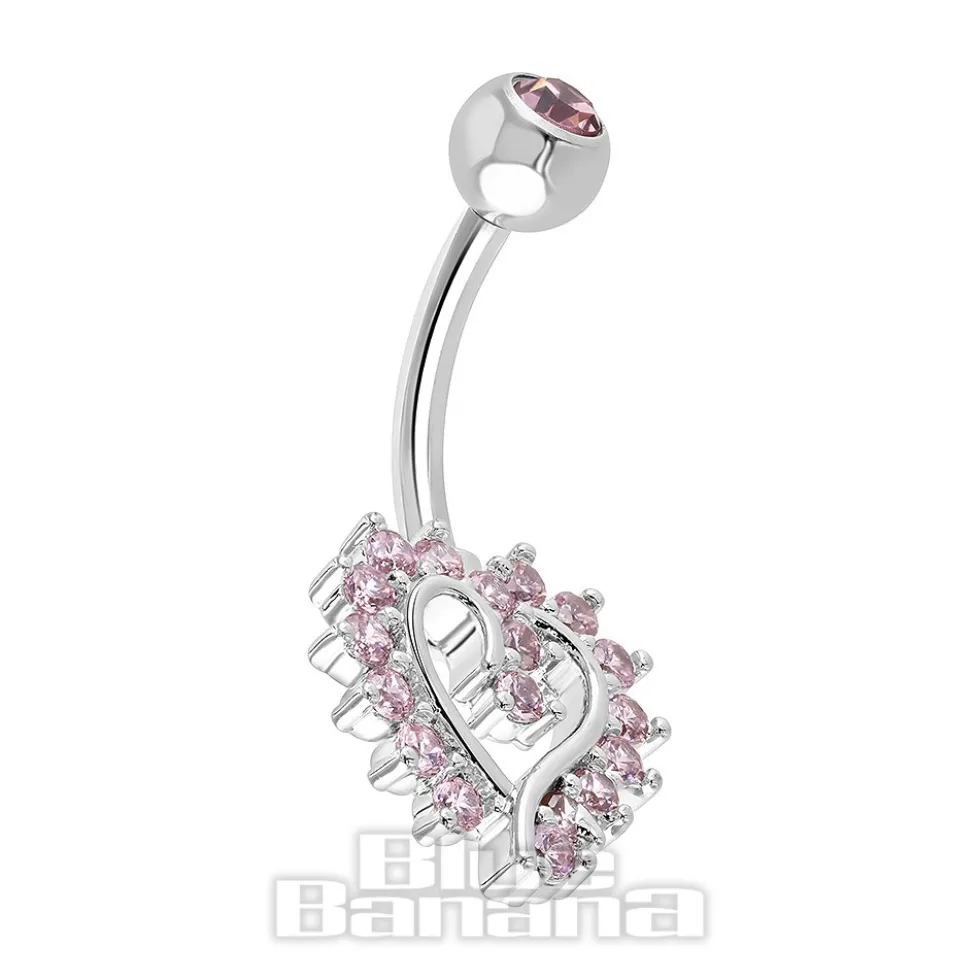 Blue Banana Polished Titanium 1.6 X 10mm Externally Threaded Navel Bar Heart Stones (Rose)
