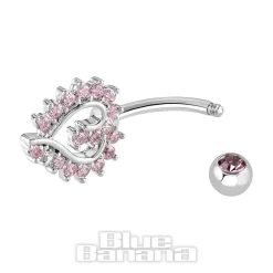 Blue Banana Polished Titanium 1.6 X 10mm Externally Threaded Navel Bar Heart Stones (Rose)
