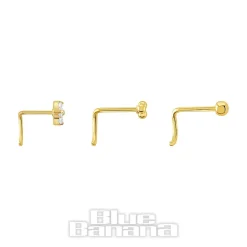 Blue Banana Pvd Gold 3 Pack Assorted Jewelled Nose Stud (Gold)