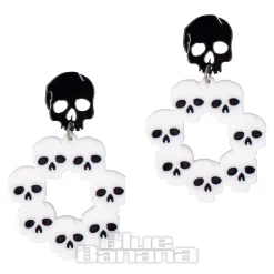 Blue Banana Ring Of Skulls Earrings (Black/White)