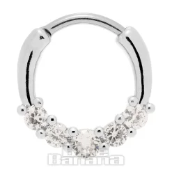 Blue Banana Round Crystals Surgical Steel Hinged Segment Ring (Silver)