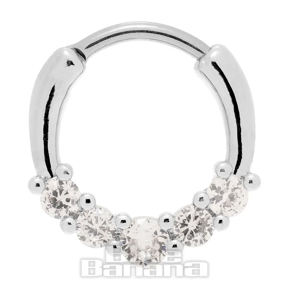 Blue Banana Round Crystals Surgical Steel Hinged Segment Ring (Silver)