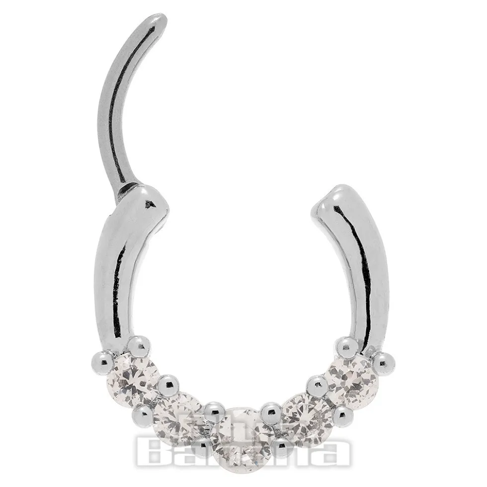 Blue Banana Round Crystals Surgical Steel Hinged Segment Ring (Silver)