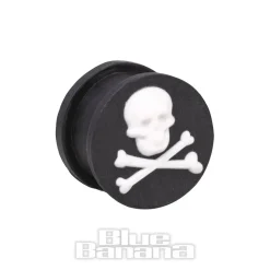 Blue Banana Silicone Skull & Crossbones Ear Plug 6-20mm (Black)