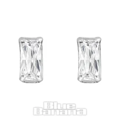 Blue Banana Silver Rectangle Crystal Ear Studs (Silver)