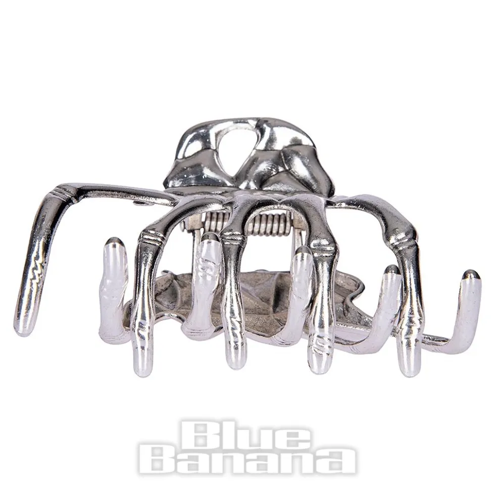Blue Banana Skeleton Hand Grip Hair Clip (Silver)