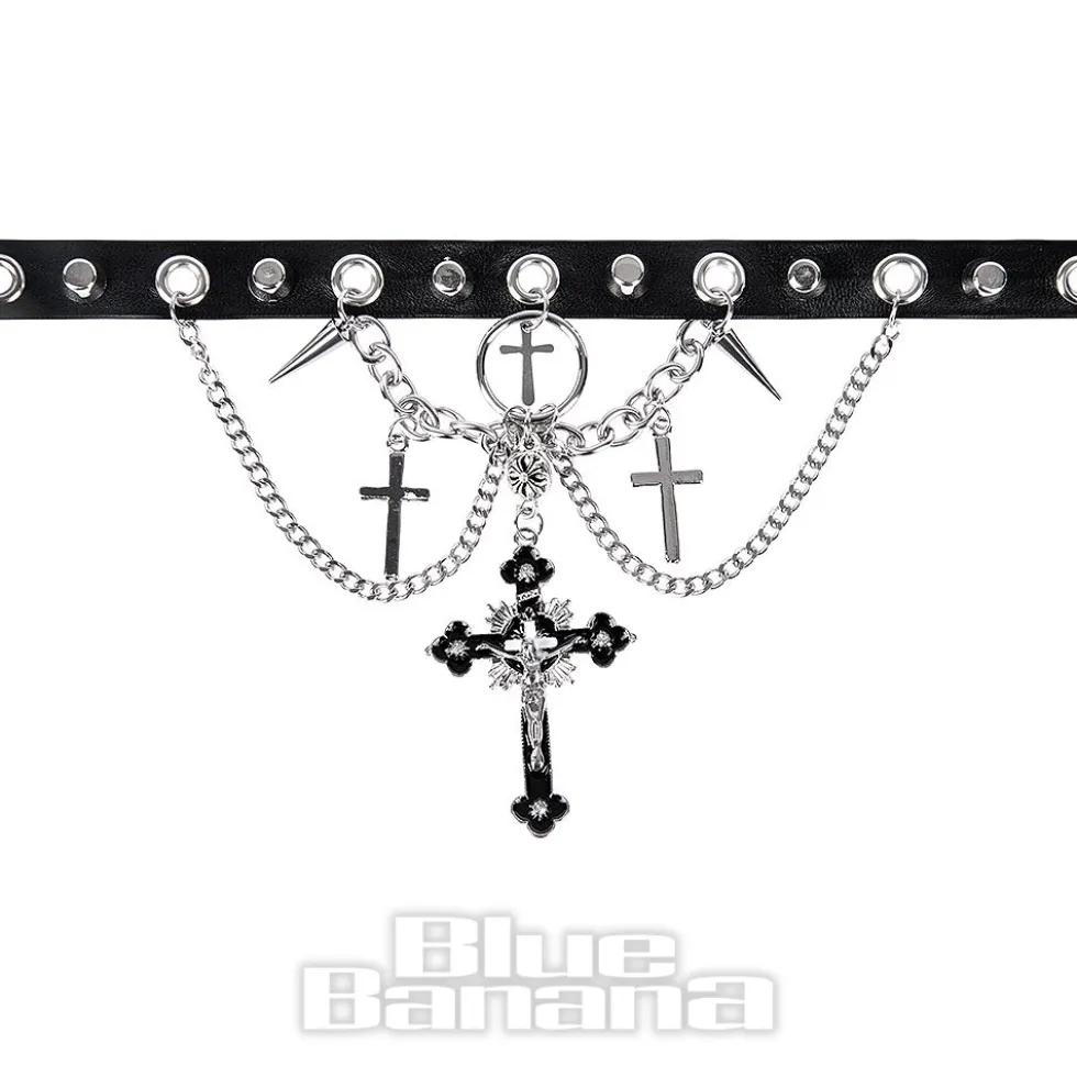 Blue Banana Skull & Crosses Choker (Black/Silver)