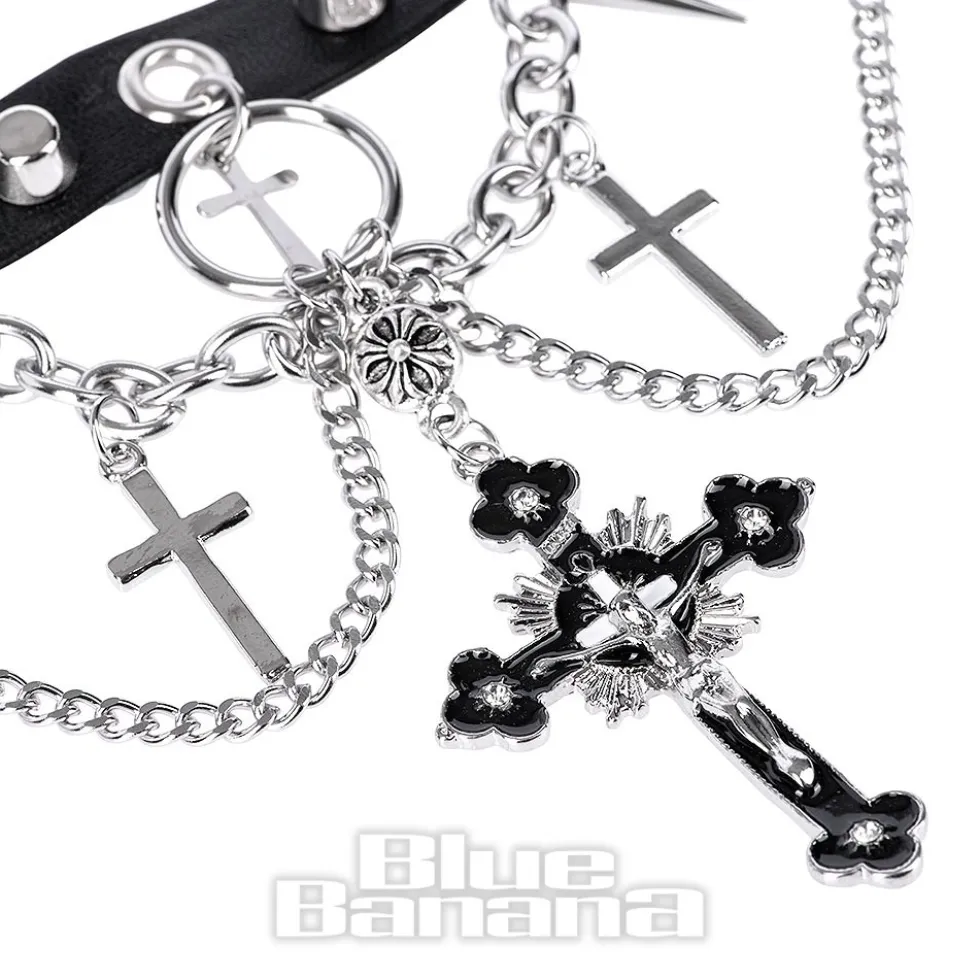 Blue Banana Skull & Crosses Choker (Black/Silver)
