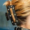 Blue Banana Small Cone Studded Hair Clip (Black)