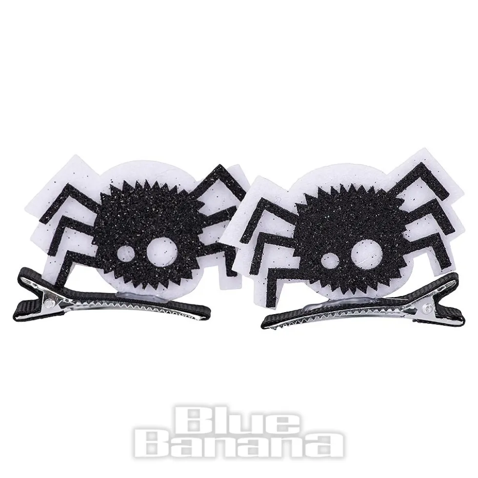 Blue Banana Spider Hair Clip (Black/White)
