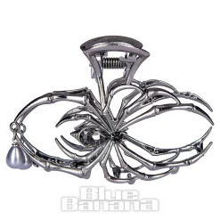 Blue Banana Spider & Pearl Hair Clip (Black)
