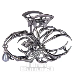Blue Banana Spider & Pearl Hair Clip (Black)