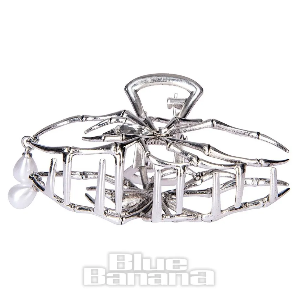 Blue Banana Spider & Pearl Hair Clip (Silver)