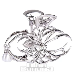 Blue Banana Spider & Pearl Hair Clip (Silver)