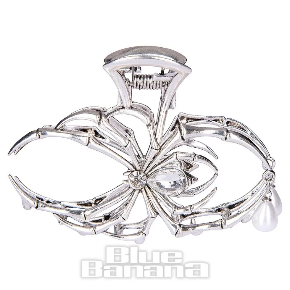 Blue Banana Spider & Pearl Hair Clip (Silver)