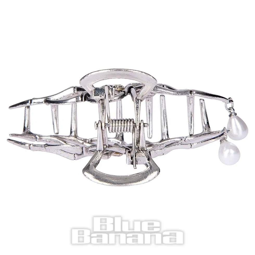 Blue Banana Spider & Pearl Hair Clip (Silver)