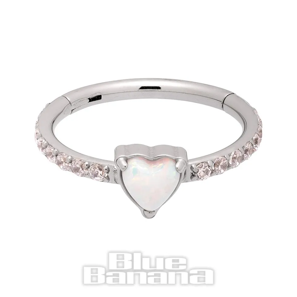 Blue Banana Steel 1.2mm Heart Hinged Segment Ring (Opal)