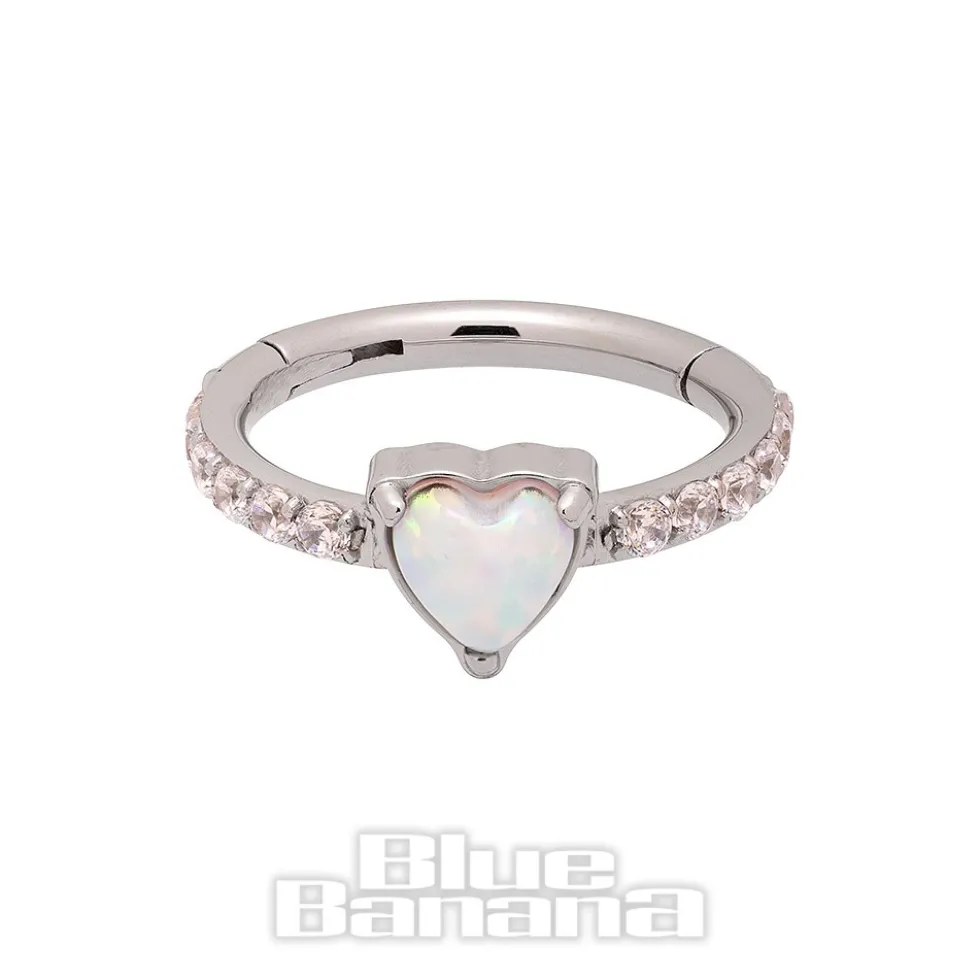 Blue Banana Steel 1.2mm Heart Hinged Segment Ring (Opal)