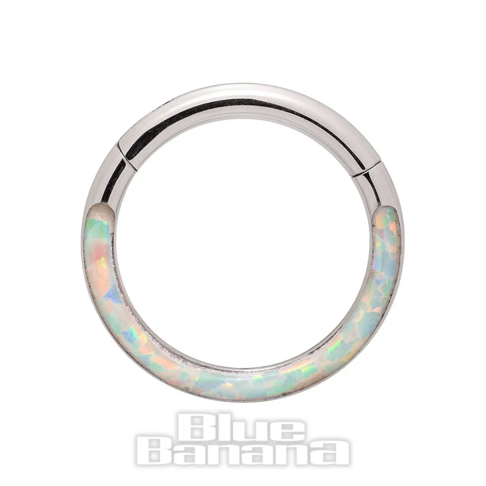 Blue Banana Steel 1.2mm Hinged Segment Ring (Silver/Opal)