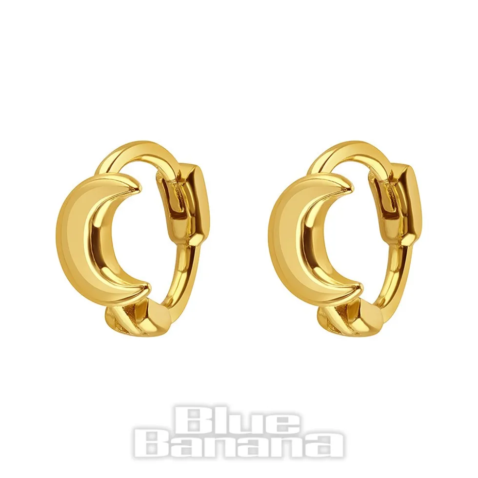 Blue Banana Sterling Gold Moon Clicker Hoops (Pair)