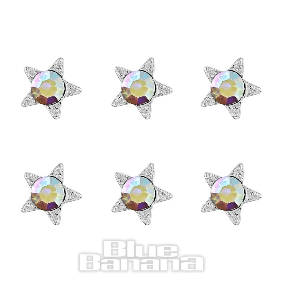 Blue Banana Sterling Silver Aurora Borealis Star Nose Studs (6 Pack)