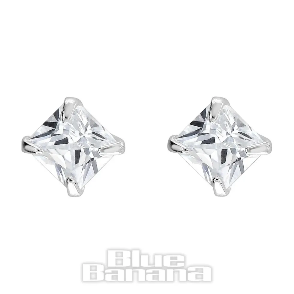 Blue Banana Sterling Silver 3mm Square Crystal Threadless Labrets (2 Pack)